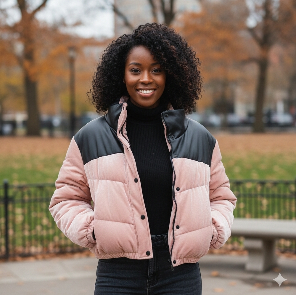Celebrity Pink Black and Pink Puffer Jacket